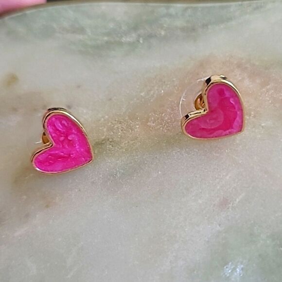 💲6️⃣ Bundled ✔️Pink Stud Heart Earrings in Gold Alloy Finish | Jewelry Gifts - Picture 1 of 8